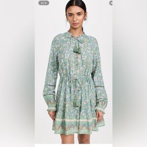 Veronica Beard Green Floral Long Sleeve Tassel Dress
